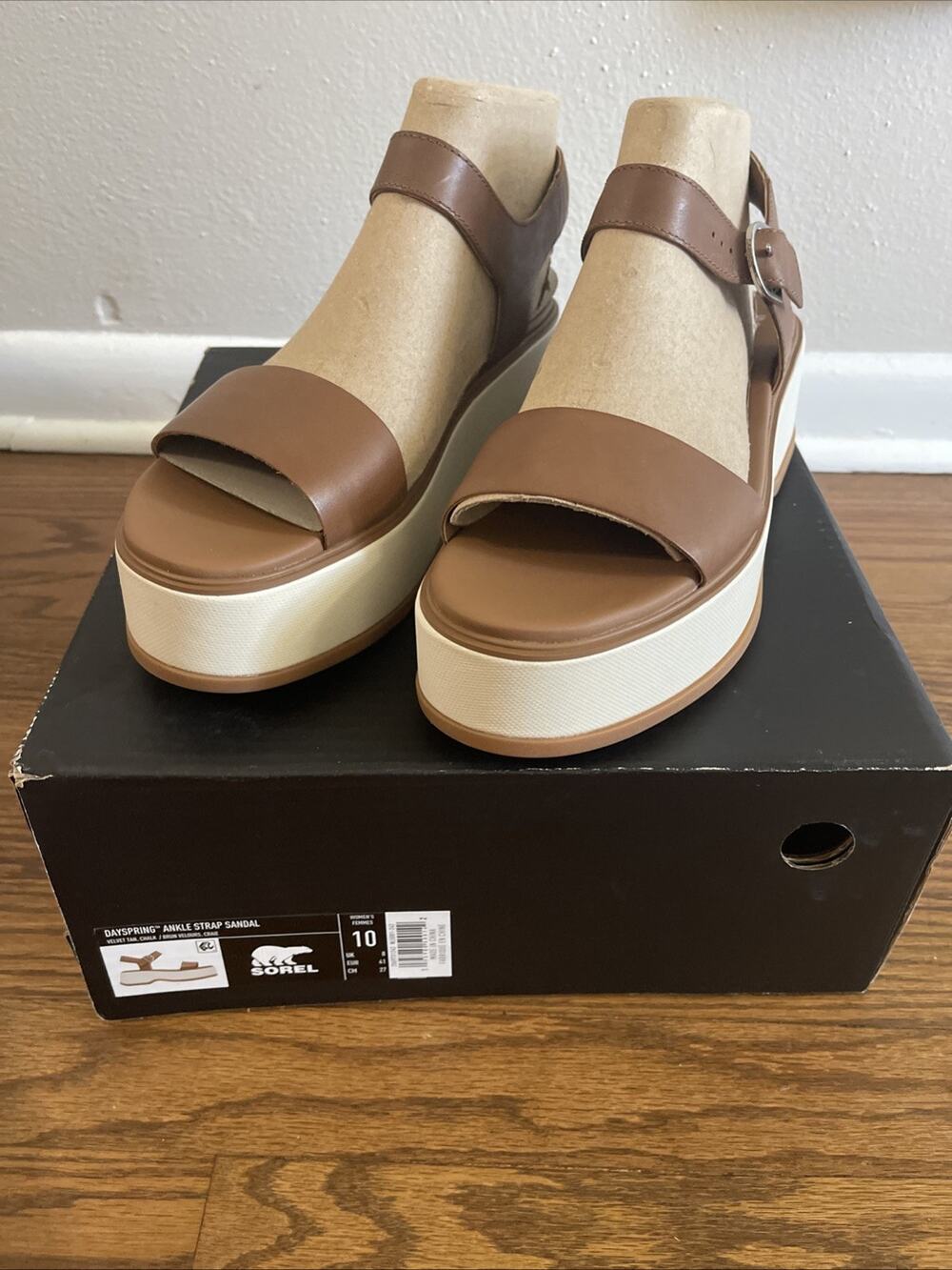 Sorel Dayspring Ankle Strap Sandal Velvet Tan Chalk Women’s 10 NEW with Box